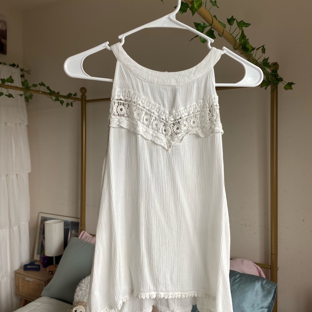 Elegant White Lace Trim Women's Halter Top